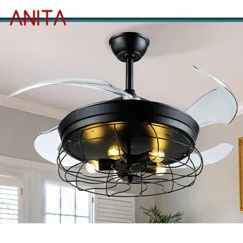 Современный светодиодный потолочный светильник ANITA с вентилятором, Черная невидимая лопасть вентилятора 220 В 110 В Для домашней столовой, спальни, ресторана