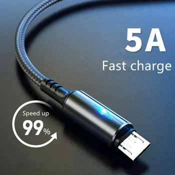 Кабель Micro USB 5A LED Быстрая зарядка Micro Data Cord для Huawei Samsung Xiaomi Аксессуары для мобильных телефонов Android Кабели зарядного устройства