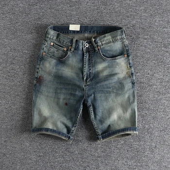 Синие джинсовые мужские шорты с небольшой эластичностью, удобная посадка, прямая трубка, летняя мода, брюки длиной до четверти 184