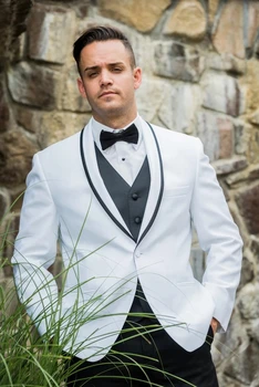 Модный Костюм Homme Мужские Костюмы Белые Смокинги для Свадебной Торжественной одежды 3 шт (Куртка + Брюки + Жилет) Terno Masculino Slim Fit