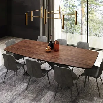 Обеденный стол в скандинавском стиле, современный прямоугольный обеденный стол креативного размера из массива дерева, дизайнерская мебель в индустриальном стиле