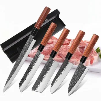 Набор кухонных ножей С лезвием ручной ковки, японский нож для сашими из лосося, нож для филе рыбы, Нож Сантоку от шеф-повара, Набор кухонных ножей