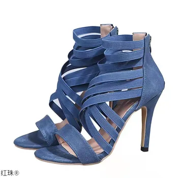 Женская обувь 2023 Новый стиль, Римские туфли с эластичным ремешком на щиколотке, женские босоножки на очень высоком каблуке-шпильке, Рыбий рот, женские босоножки на очень высоком каблуке