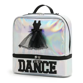 Лазерные черные балетные танцевальные сумки для детей, двойная сумка через плечо, детский рюкзак для хранения латиноамериканских танцев, школьная сумка для девочек, танцевальная сумка для девочек