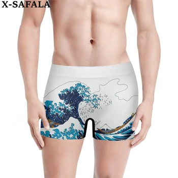 Абстрактные японские пейзажи, 3D принт, мужское нижнее белье, Короткие бесшовные брюки, Высокоэластичные купальники, Пляжные плавки, дышащие