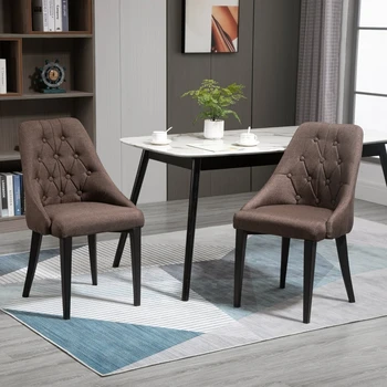 Набор из 2 современных обеденных стульев, Боковые стулья с высокой спинкой на пуговицах с мягким сиденьем, стальные ножки для гостиной, кухни, шпильки