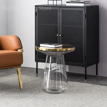 Круглые журнальные столики из скандинавского дизайнерского стекла, легкий роскошный диван, приставной столик, мебель для гостиной, металлический угловой столик, журнальный столик