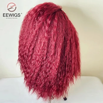 Красный парик из синтетических волос с глубокой волной 13X4 на кружеве, бесклеевой, термостойкий, плотность 180%, предварительно выщипанный для женщин-трансвеститов