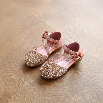 Сандалии для девочек, летняя детская обувь с блестками, обувь для младенцев, обувь для танцев принцессы с бантом, детская крутая свадебная обувь, сандалии цвета: Золотистый, серебристый