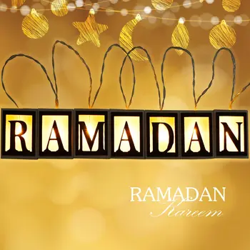 Украшение светодиодными гирляндами Ramadan, подвесной светильник с деревянными полыми буквами на батарейках, декоративные гирлянды