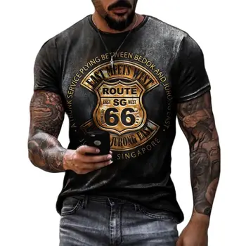 Летняя мужская Ретро-футболка В Европейском и Американском уличном стиле с 66-полосной 3D-печатью, мужская модная одежда оверсайз С круглым вырезом