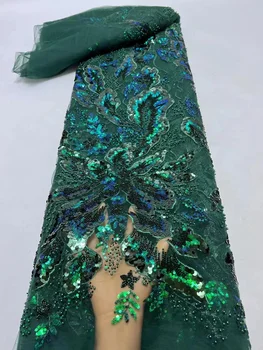 Африканская кружевная ткань с пайетками, роскошная Французская Нигерийская кружевная ткань с сеткой из бисера, Высококачественный материал для шитья свадебного платья QF0789