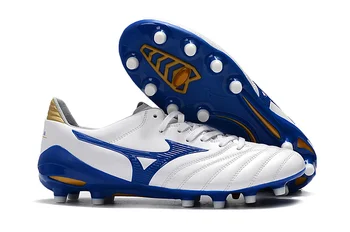 Аутентичная мужская обувь Mizuno Creation Morelia Neo II FG, Кроссовки Mizuno, Уличная спортивная обувь Белого / синего цвета, Размер Eur 40-45
