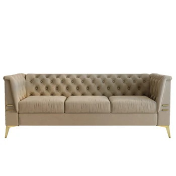Бархатный диван Односпальный диван Современный стильный диван с квадратными подлокотниками, ворсистым сиденьем и подушками Мебель для дома в гостиной