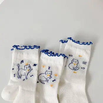 Короткие Носки С Милым Котом, Однотонные Дышащие Хлопчатобумажные Сетчатые Носки Harajuku, Счастливые Модные Уличные Носки, Женские