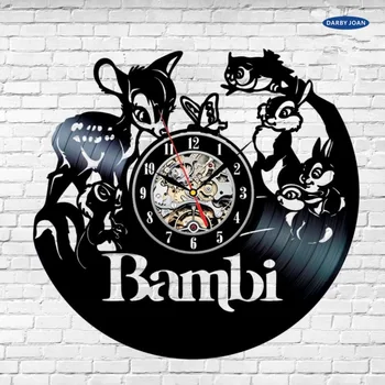 Часы с виниловой пластинкой в виде фигурки Бэмби, домашний День рождения, настенное искусство, детская комната duvar saati