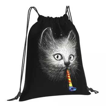 Cat Slurp Party Портативные походные сумки на шнурке для верховой езды, Рюкзаки для хранения спортивной одежды