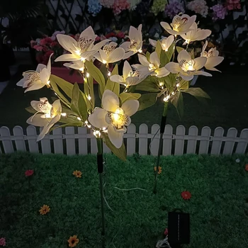Цветок орхидеи Солнечный свет IP65 Водонепроницаемый Наружный декоративный светильник Красочная светодиодная дворовая лампа 600 мАч для внутреннего дворика, лужайки, дорожки на заднем дворе