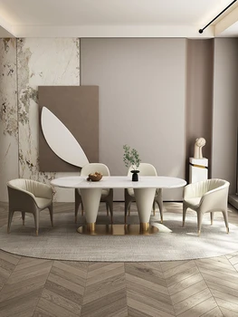 Мраморный шиферный светлый роскошный французский обеденный стол современная высококачественная новая комбинация овального прямоугольного обеденного стола и стула