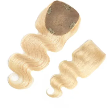 Объемная Волна Блондинка Шелковая Основа Топпер с Натуральной Кожей 15x16 см Волнистые Натуральные Человеческие Волосы Шелковая Основа Топпер Для Женщин Цвет 613#