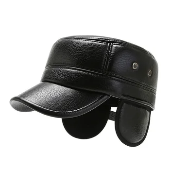 Новая зимняя шапка с плоским верхом из искусственной кожи в стиле ретро, защита ушей, шляпа дальнобойщика с короткими полями, папина шляпа