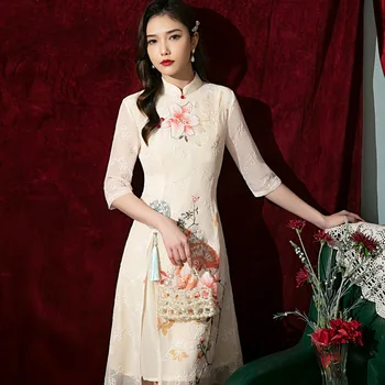 Yourqipao Лето 2023 Шифон Средней длины С Вышивкой Cheongsamn Вечернее Платье в Китайском Стиле Lily Ao Dai Улучшенное Ципао для Женщин