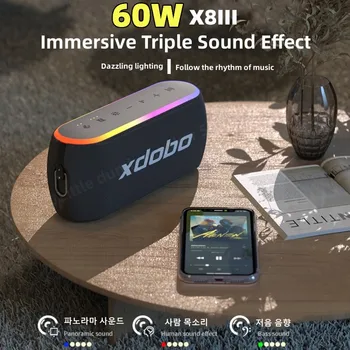 Xdobo X8III Беспроводные Bluetooth-колонки мощностью 60 Вт, наружная портативная колонка с RGB подсветкой, сабвуфер 360 Стерео TWS Boom Box HiFi