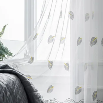 Скандинавский тюль для гостиной, столовой, спальни, балкона, вышивка листьями, простой летний легкий и дышащий декор комнаты на окне