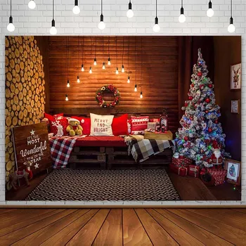 Фон для Рождественской елки Огни Подарки Санта Клауса Праздничный Семейный декор Фон для фотосъемки для реквизита фотостудии Фотозона