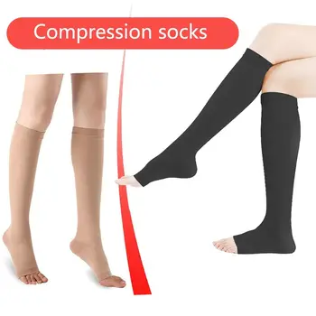 Непрозрачные компрессионные носки унисекс с защитой от усталости, чулки с открытым носком при варикозном расширении вен