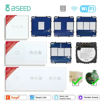 BSEED Wi-Fi, рольставни, сенсорный выключатель жалюзи, умные выключатели света, функциональные детали, стеклянная панель, бесплатная комбинация 