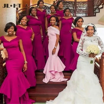 Платья подружек невесты в Африканском стиле Русалки с длинными рукавами-колпачками Платья подружек невесты больших размеров для гостей на свадьбу, вечерний выпускной бал