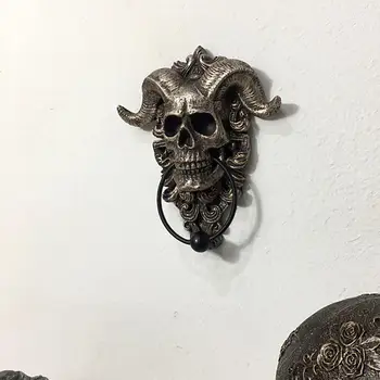 Дверное кольцо в стиле ретро, Адский демон, рогатый череп, подвесной дверной молоток, сверхмощный готический дверной молоток-идеальное украшение для дома