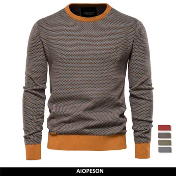 AIOPESON, Хлопковые Свободные пуловеры, Свитер, мужской повседневный Теплый Качественный мужской вязаный свитер, зимние модные свитера для мужчин