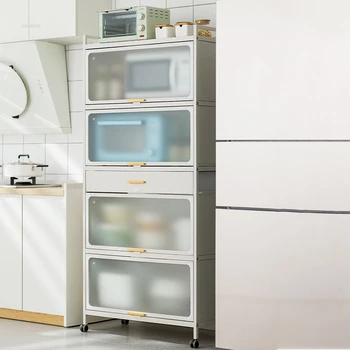 Передвижные кухонные шкафы-стеллажи Современная кухонная мебель Напольный многослойный шкаф для хранения с дверцами Многофункциональные боковые шкафы