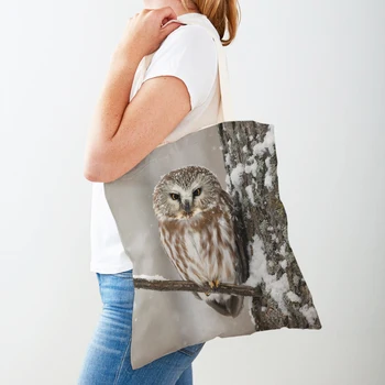 Модная сумка для покупок с диким животным, птицей, совой, сумка-тоут, двусторонняя холщовая повседневная студенческая сумка для покупок на плечо для женщин и детей