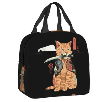 Японская сумка для ланча Samurai Cat, женский Многоразовый холодильник, термоизолированный ланч-бокс для детей, сумки для хранения школьной еды, пикника