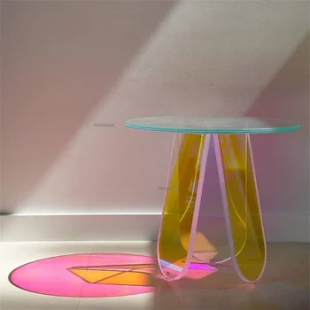 Скандинавские прозрачные акриловые журнальные столики для гостиной, мебель для дома, простой круглый приставной столик, Балкон, Маленький чайный столик