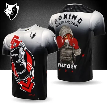 Vszap Boxing Cat Combat, одежда для тренировок, футболка с короткими рукавами, мужская одежда для соревнований по Муай Тай