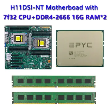Для материнской платы Supermicro H11DSI-NT REV2.0 с разъемом SP3 180 Вт TDP с двойным процессором EPYC 2*7F32 CPU 2шт DDR4 16 ГБ оперативной памяти 2666 МГц
