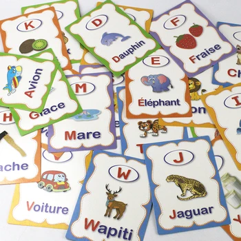Детские 28шт Обучающие Французский Алфавит ABC Word флэш-Карты для Детей Раннего Образования Монтессори Игры На Память Слова Карманная Карта
