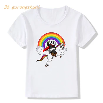 футболка с изображением Панды из мультфильма, футболки для мальчиков, детская одежда с изображением единорога, детская футболка, детские футболки, летние топы для девочек-clothing