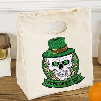 Портативные сумки для ланча на День Святого Патрика для хранения продуктов, прочные сумки-тоут с принтом черепа и шляпы, пищевая изоляция, офисные сумки для ланча в кемпинге
