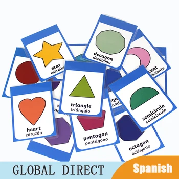 15шт Дети Монтессори Изучают испанский/английский Формы Слов Карманные Карточки для детей, Развивающие Познание Игрушки для дошкольников