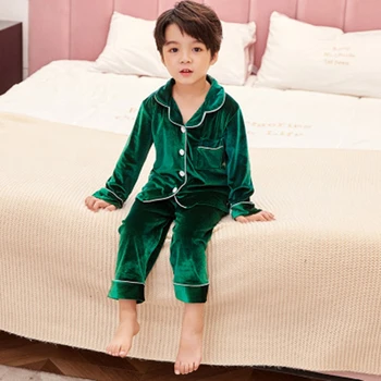 Новые осенне-зимние детские пижамные комплекты, одежда из плотного вельта для девочек и мальчиков, детская одежда из золотистого бархата, Пижамный костюм для малышей, домашняя одежда