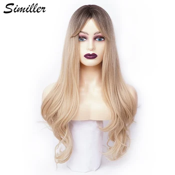 Длинные синтетические парики Similler для женщин с боковой частью, высокотемпературные волосы, темные корни, светлый парик Омбре для ежедневного использования