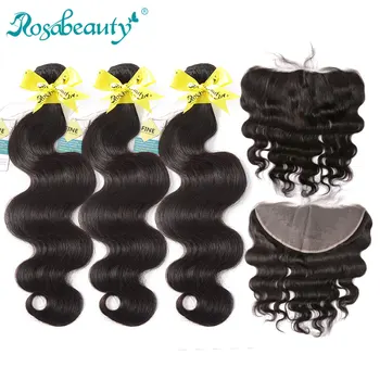 Rosabeauty Body Wave 3-4 пучка с фронтальной застежкой 8 пучков бразильского плетения с фронтальным наращиванием волос 13Х4 см.