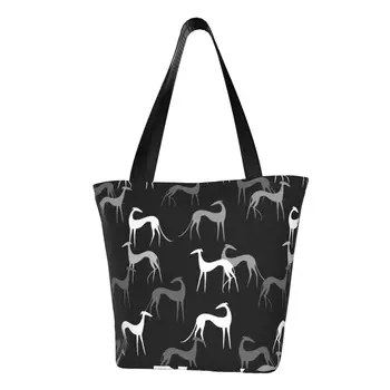 Сумки для продуктовых магазинов Sighthounds, холщовые сумки с принтом, сумки через плечо для покупателей, большая вместимость, моющаяся сумка для собак Greyhound Whippet