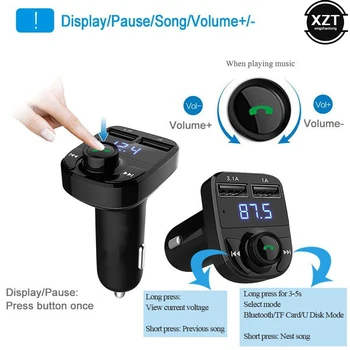 Автомобильный Bluetooth-Совместимый Аудиокомплект для громкой связи 5.0 FM-Двойной передатчик Aux-Модулятор MP3-плеер Автомобильное USB-зарядное устройство 3.1A