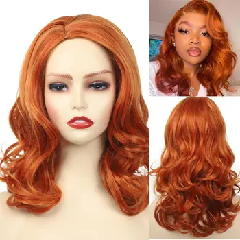 Женский модный парик с водной волной, красный, имбирный, медно-желтый, синтетические вьющиеся волосы с боковой челкой, маскарадный парик для вечеринки для леди